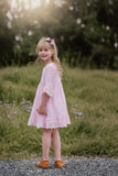 Pink Bell-sleeve Broderie Dress