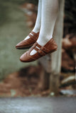 Brogue T-bar Shoes ~ Brown